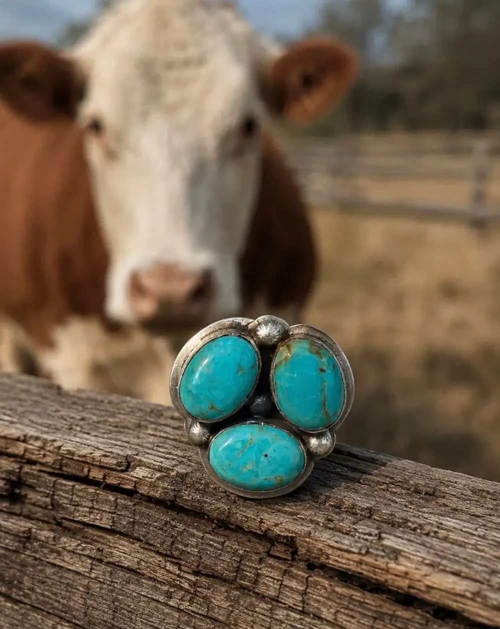 Kingman & Blue Turquoise Red Coral 3 Stone Sterling Silver Ring